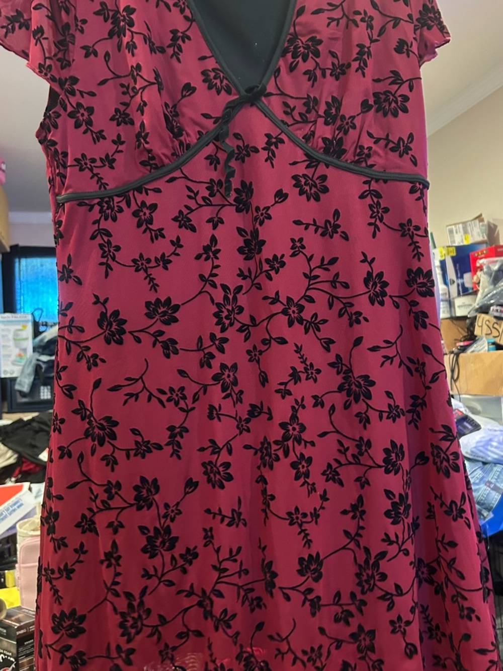 SHEIN Black Curve 2XL Dress with Deep Berry Floral Accent